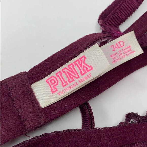 PINK Victoria Secret Lace Burgundy Push up Bra34D - Picture 5 of 7